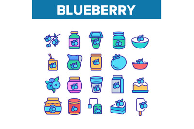 Blueberry Berry Food Collection Icons Set Vector