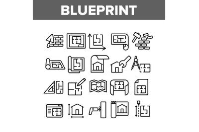 Blueprint Architecture Collection Icons Set Vector