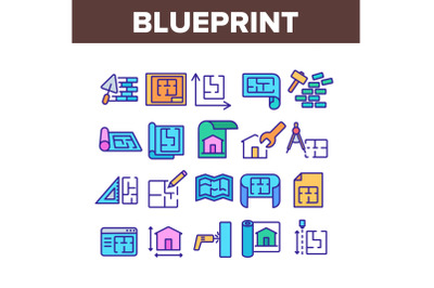 Blueprint Architecture Collection Icons Set Vector