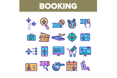 Booking Trip Collection Elements Icons Color Set Vector