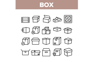 Box Carton Package Collection Icons Set Vector