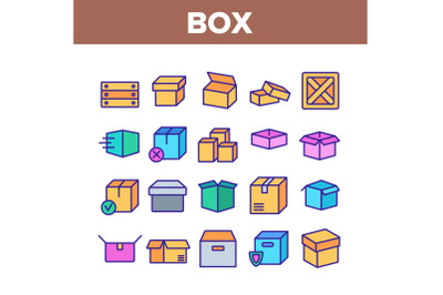 Box Carton Package Collection Icons Set Vector