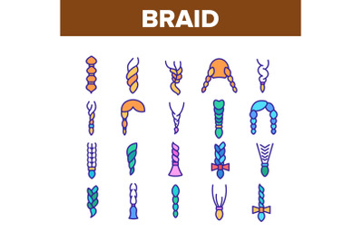 Braid Bread Hairstyles Collection Icons Set Vector