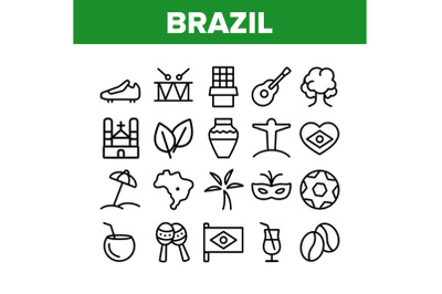 Brazil National Country Elements Icons Set Vector