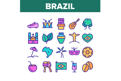 Brazil National Country Elements Icons Set Vector