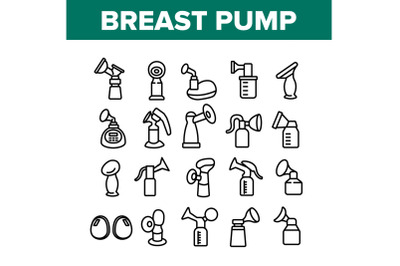 Breast Pump Device Collection Icons Set Vector