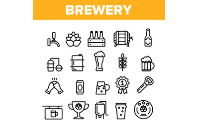 Collection Beer Brewery Elements Vector Icons Set