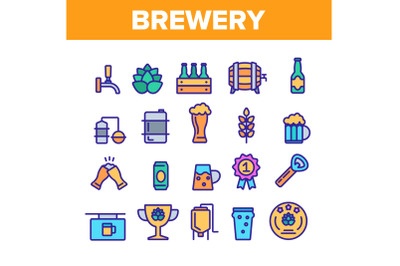 Collection Beer Brewery Elements Vector Icons Set