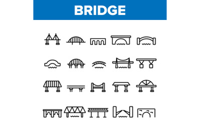 Bridge Construction Collection Icons Set Vector