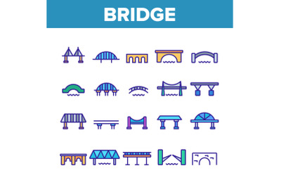 Bridge Construction Collection Icons Set Vector