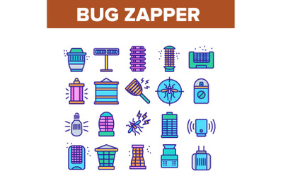 Bug Zapper Equipment Collection Icons Set Vector