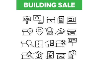 Buildings For Sale Vector Linear Icons Set