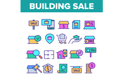 Color Buildings For Sale Vector Linear Icons Set