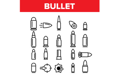 Bullet Ammunition Collection Icons Set Vector