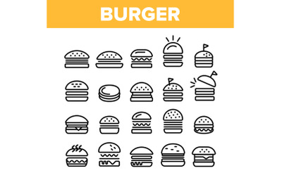 Collection Delicious Burger Sign Icons Set Vector