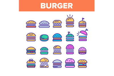 Color Delicious Burger Sign Icons Set Vector