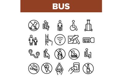 Bus Travel Prevent Collection Icons Set Vector