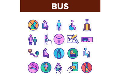 Bus Travel Prevent Collection Icons Set Vector