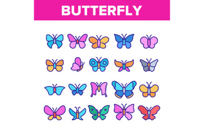 Butterfly Collection Elements Icons Set Vector