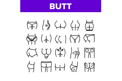 Butt Human Body Part Collection Icons Set Vector