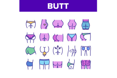 Butt Human Body Part Collection Icons Set Vector