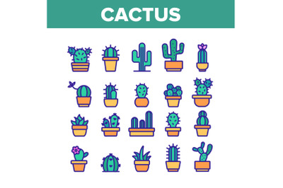 Cactus Domestic Plant Color Icons Set Vector