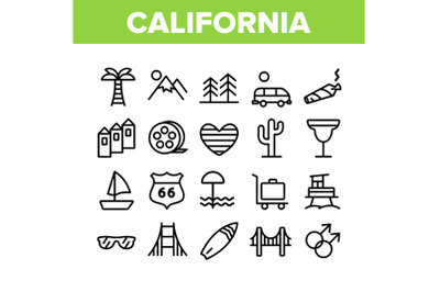 California Collection Elements Icons Set Vector