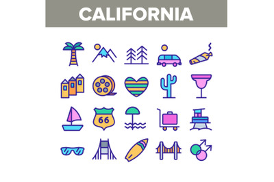 California Collection Elements Icons Set Vector