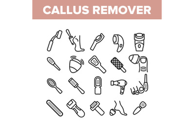 Callus Remover Tool Collection Icons Set Vector