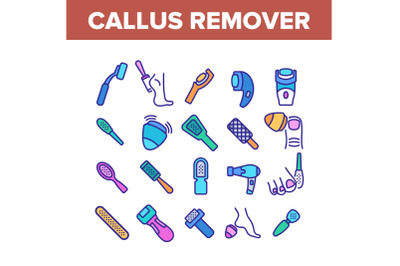 Callus Remover Tool Collection Icons Set Vector