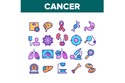 Cancer Anatomy Disease Collection Icons Set Vector