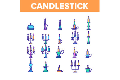 Candlestick, Old And Vintage Decor Vector Linear Icons Set