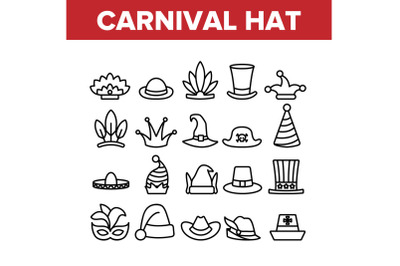 Carnival Hat Festival Collection Icons Set Vector