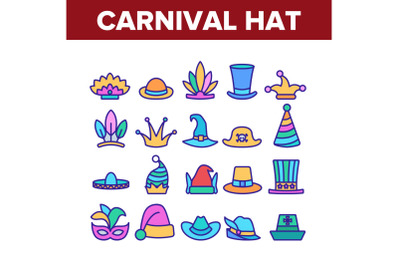 Carnival Hat Festival Collection Icons Set Vector