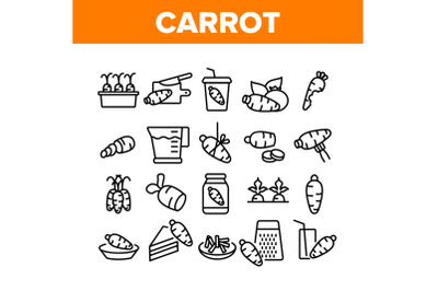 Carrot Bio Vegetable Collection Icons Set Vector