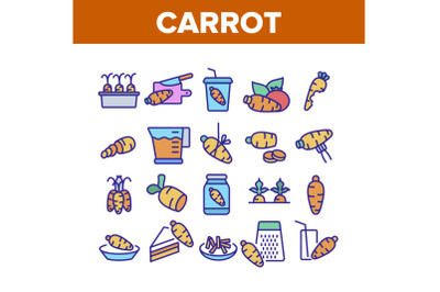 Carrot Bio Vegetable Collection Icons Set Vector