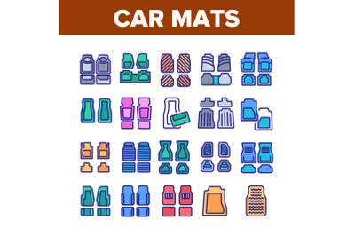 Car Mats Floor Carpet Collection Icons Set Vector