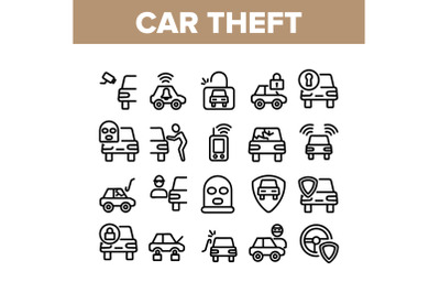 Car Theft Collection Elements Icons Set Vector