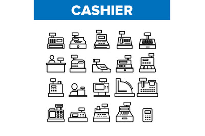 Cashier Equipment Collection Icons Set Vector