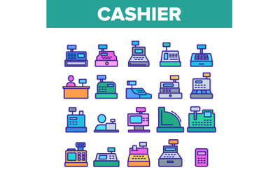 Cashier Equipment Collection Icons Set Vector