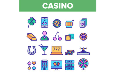 Casino Color Play Elements Vector Icons Set