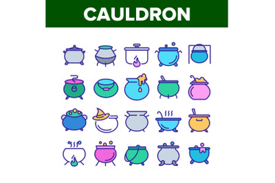 Cauldron Collection Elements Icons Set Vector