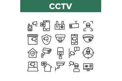 Cctv Security Camera Collection Icons Set Vector