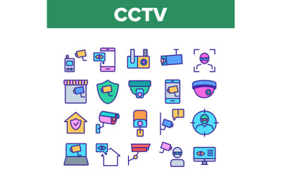 Cctv Security Camera Collection Icons Set Vector