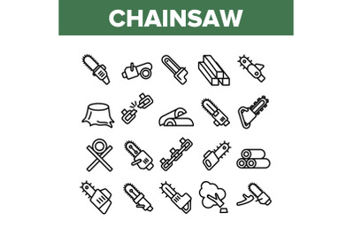 Chainsaw Collection Elements Icons Set Vector