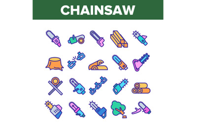 Chainsaw Collection Elements Icons Set Vector