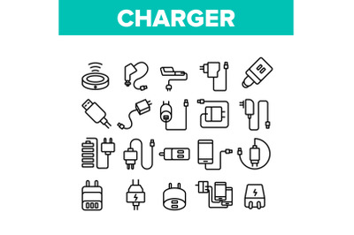 Charger Energy Device Collection Icons Set Vector