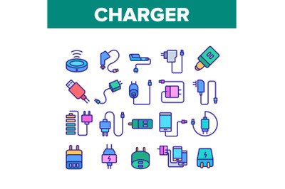 Charger Energy Device Collection Icons Set Vector