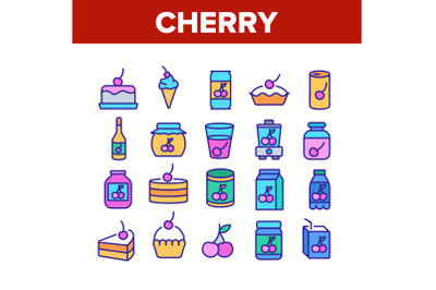 Cherry Vitamin Berry Collection Icons Set Vector