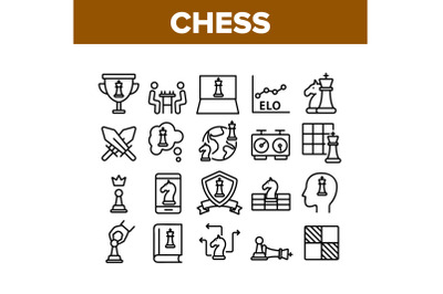 Chess Strategy Game Collection Icons Set Vector